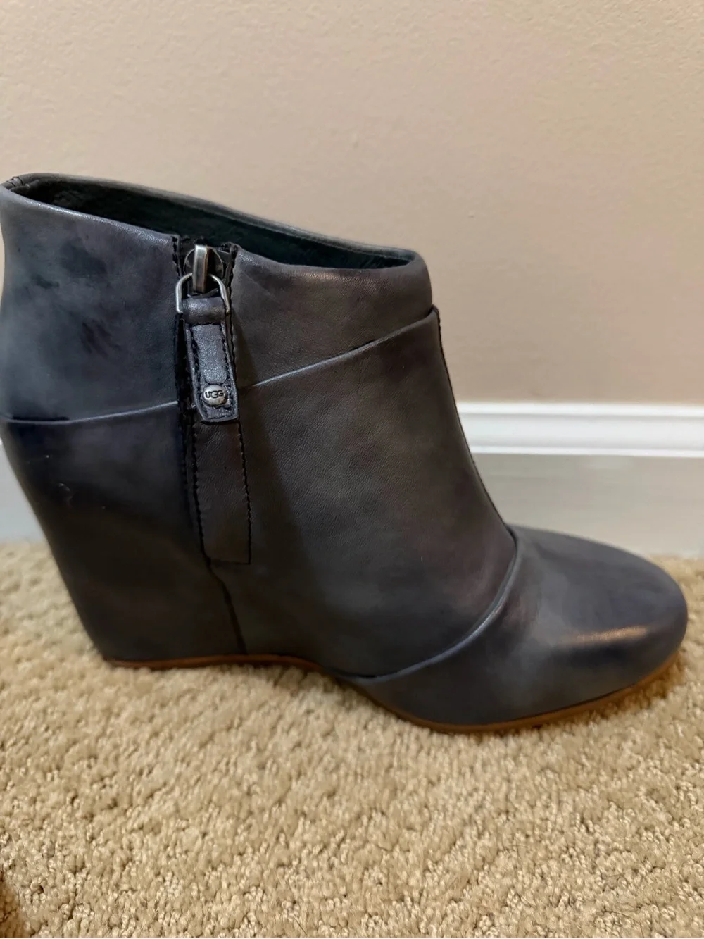UGG Gray Wedge Ankle Boots - Sleek Zip-Closure Style